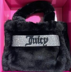 Juicy Couture Black Fuzzy Bedazzled Rhinestone Bling Purse